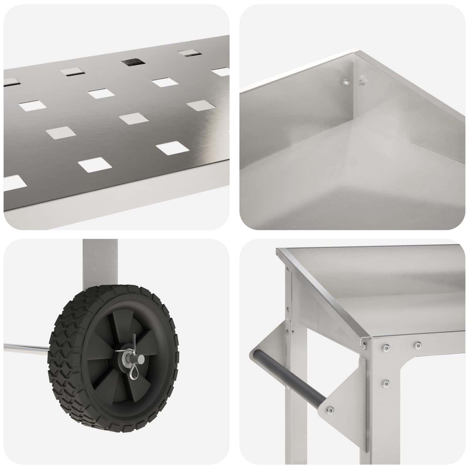 Tavolo da Vaso con Ruote 96 x 50 x 89 cm Acciaio Inox Argento