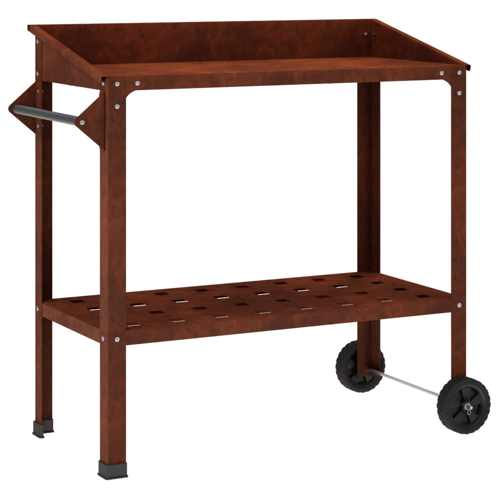 Tavolo da Vaso con Ruote Ruggine 96 x 50 x 89 cm Acciaio Corten