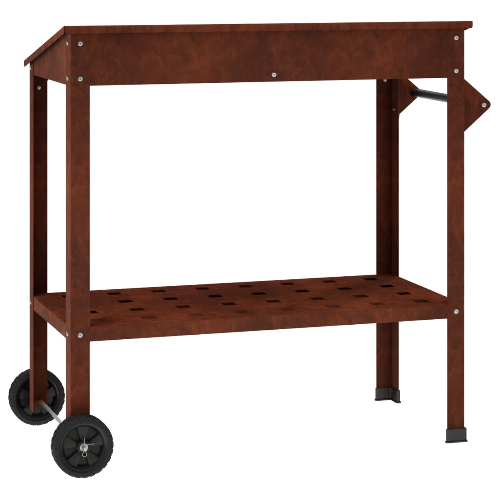 Tavolo da Vaso con Ruote Ruggine 96 x 50 x 89 cm Acciaio Corten