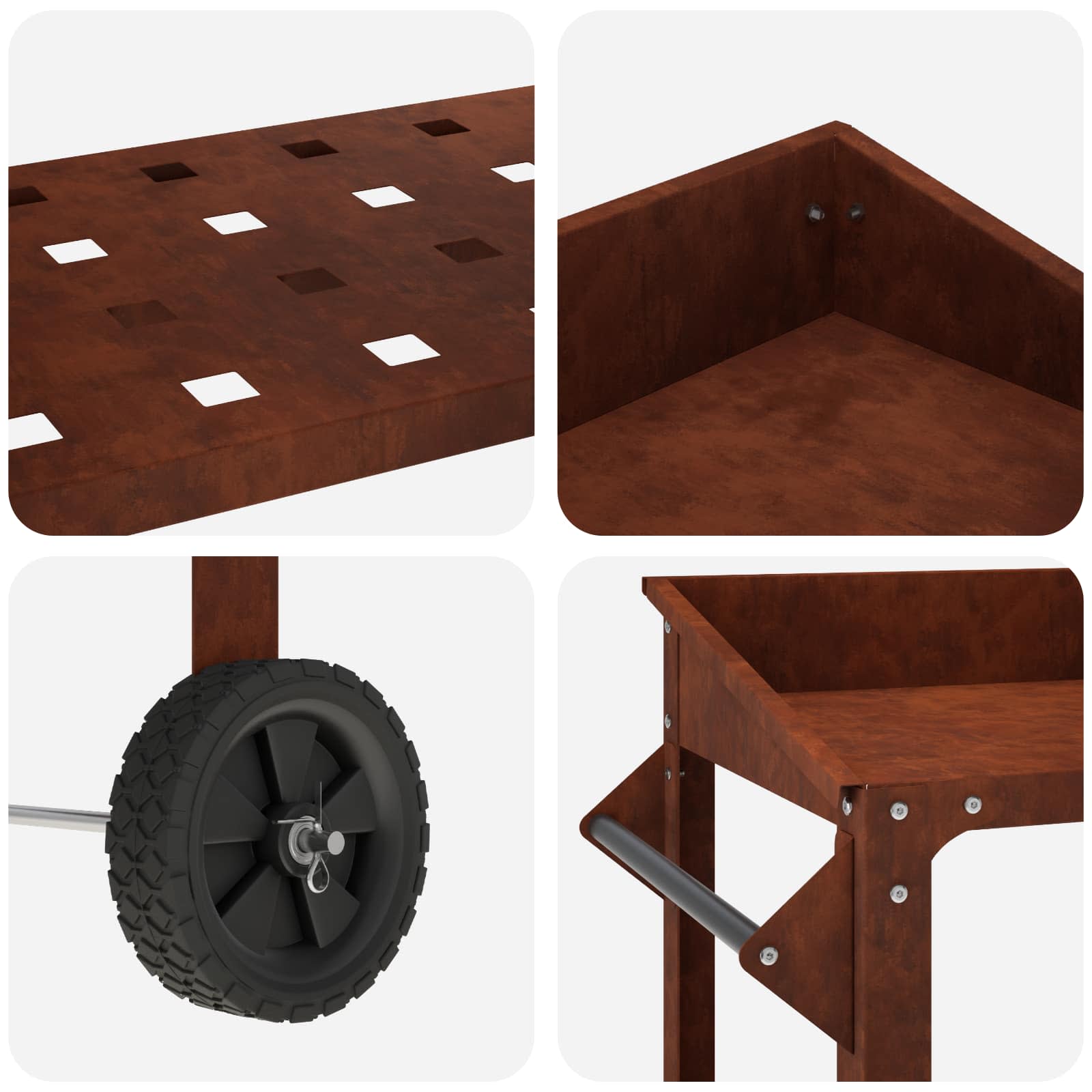 Tavolo da Vaso con Ruote Ruggine 96 x 50 x 89 cm Acciaio Corten