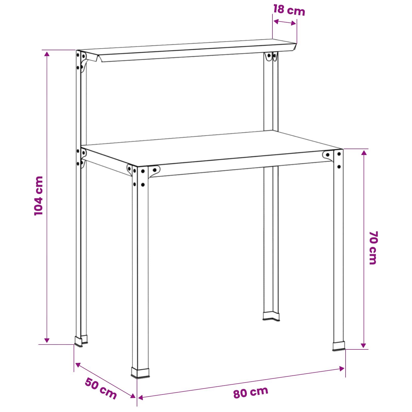 Tavolo da rinvaso 80 x 50 x 104 cm Acciaio zincato Argento