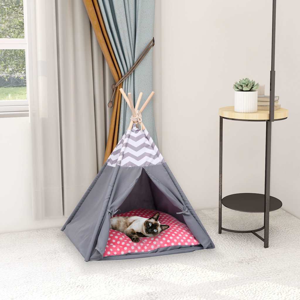 Tenda Tipi per Gatti con Borsa Grigio Microfibra 60x60x70 cm