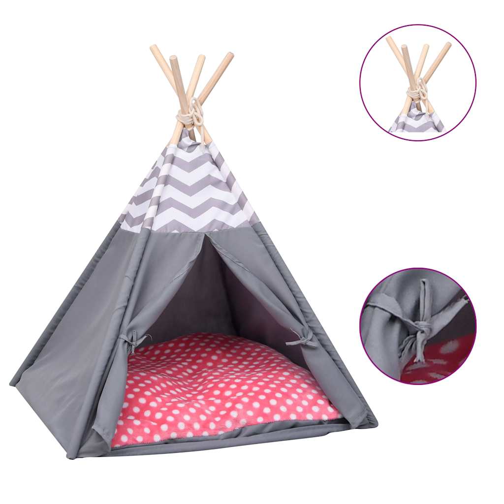 Tenda Tipi per Gatti con Borsa Grigio Microfibra 60x60x70 cm