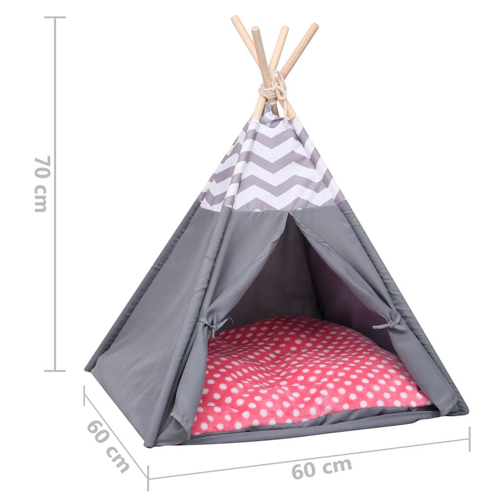 Tenda Tipi per Gatti con Borsa Grigio Microfibra 60x60x70 cm