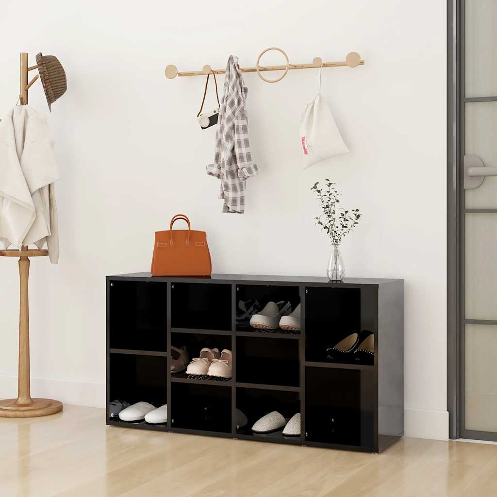 Scarpiera Panchina Nero Lucido 103x30x55 cm Legno Multistrato