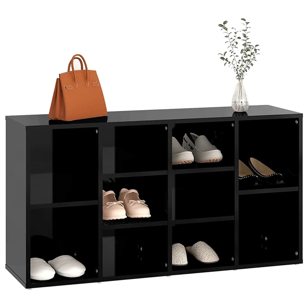 Scarpiera Panchina Nero Lucido 103x30x55 cm Legno Multistrato