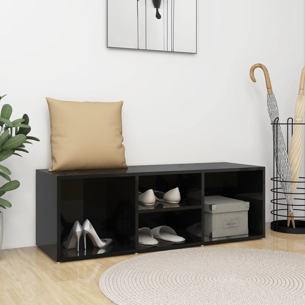 Panca Porta Scarpe Nero Lucido 102x35x35 cm Legno Multistrato
