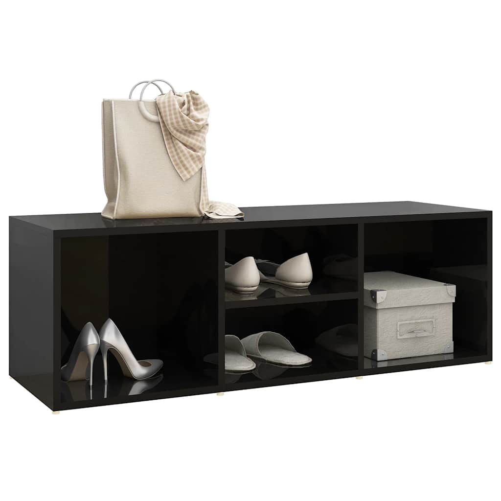 Panca Porta Scarpe Nero Lucido 102x35x35 cm Legno Multistrato