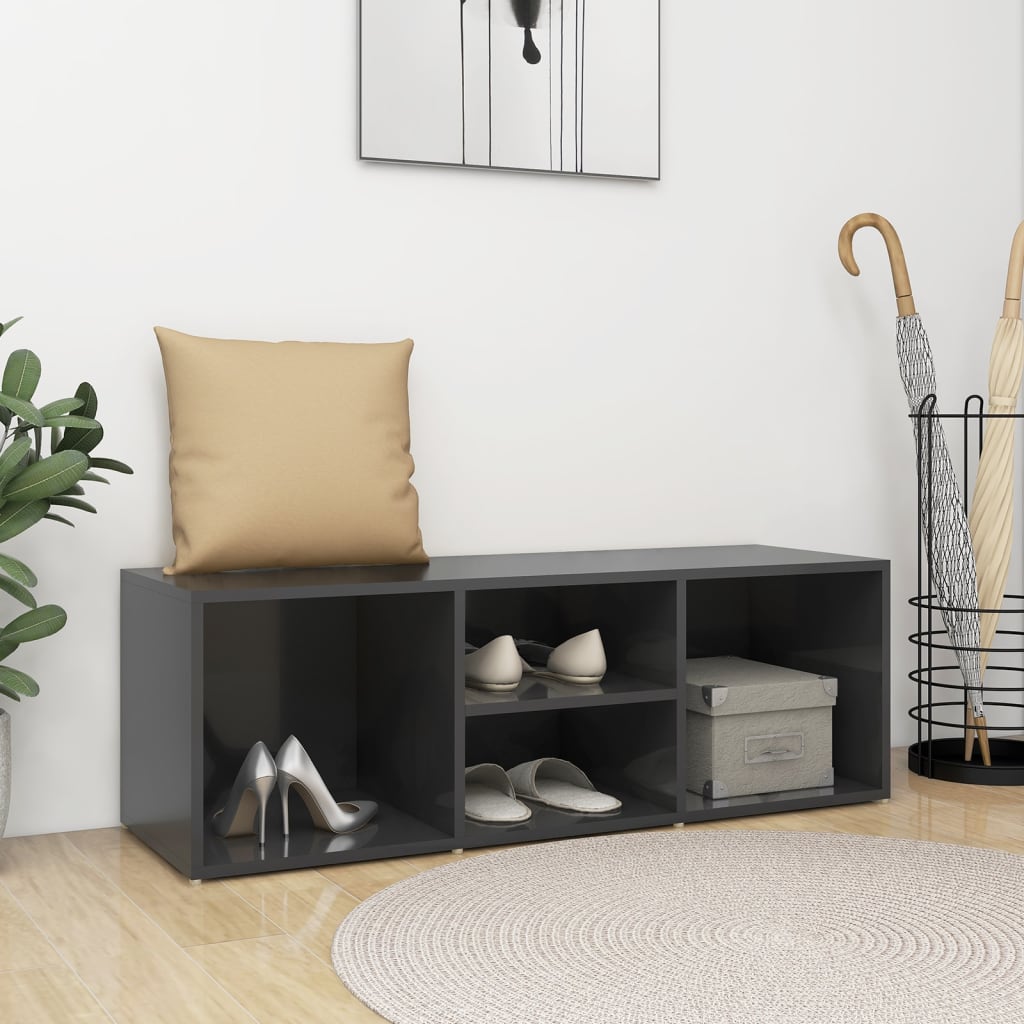 Panca Porta Scarpe Grigio Lucido 102x35x35 cm Legno Multistrato