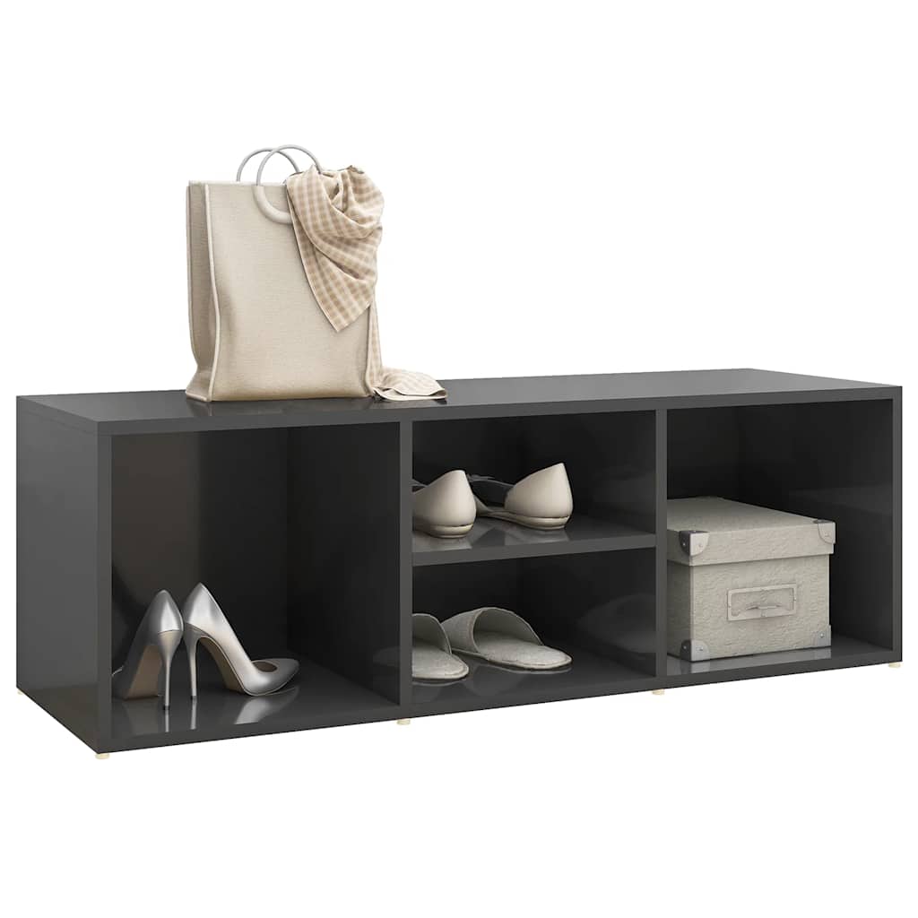 Panca Porta Scarpe Grigio Lucido 102x35x35 cm Legno Multistrato