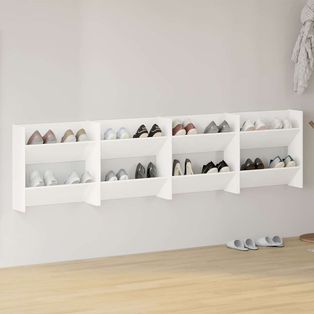Scarpiere a Muro 4 pz Bianche 60x18x60 cm in Legno Multistrato