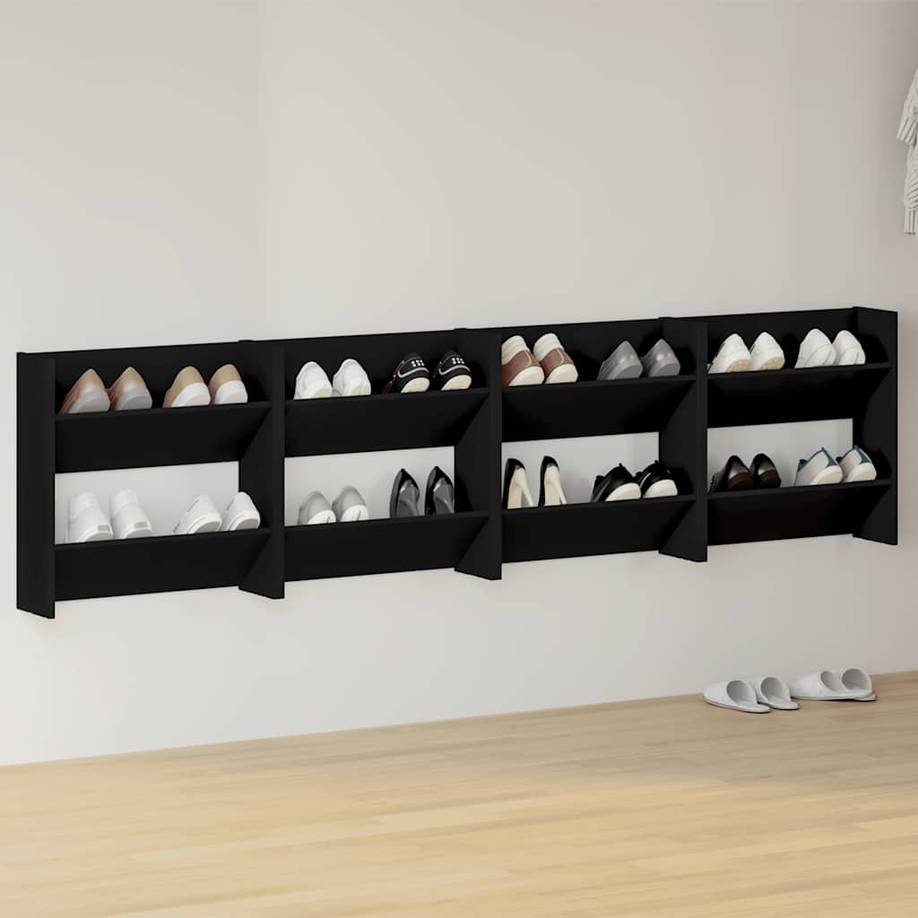Scarpiere a Muro 4 pz Nere 60x18x60 cm in Legno Multistrato