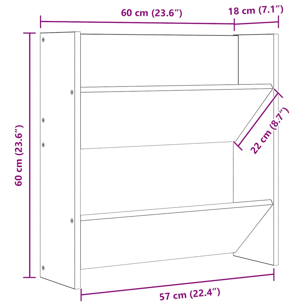 Scarpiere a Muro 4 pz Nere 60x18x60 cm in Legno Multistrato