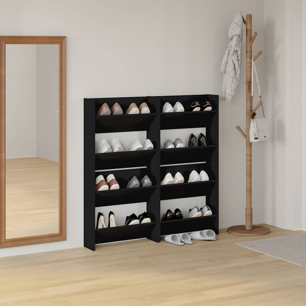 Scarpiere a Muro 4 pz Nere 60x18x60 cm in Legno Multistrato