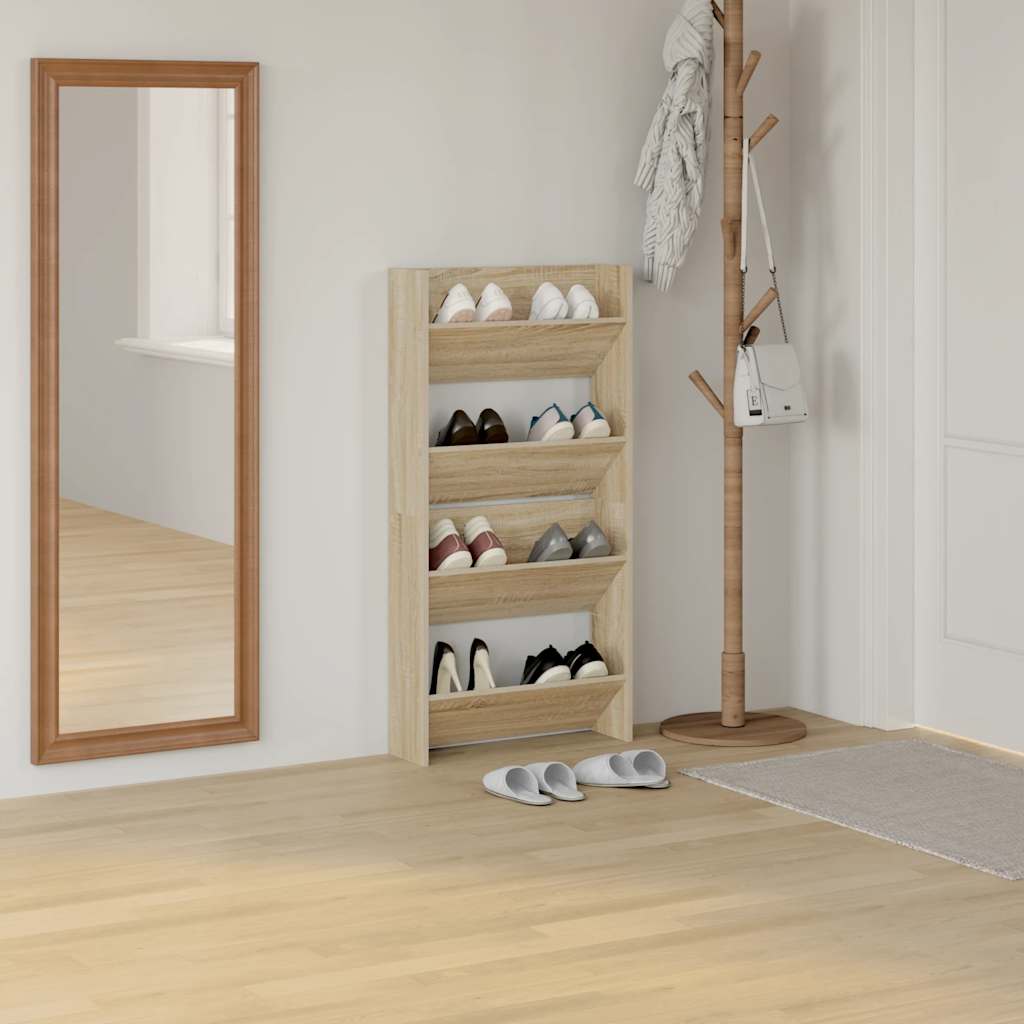 Scarpiere a Muro 2pz Rovere Sonoma 60x18x60cm Legno Multistrato