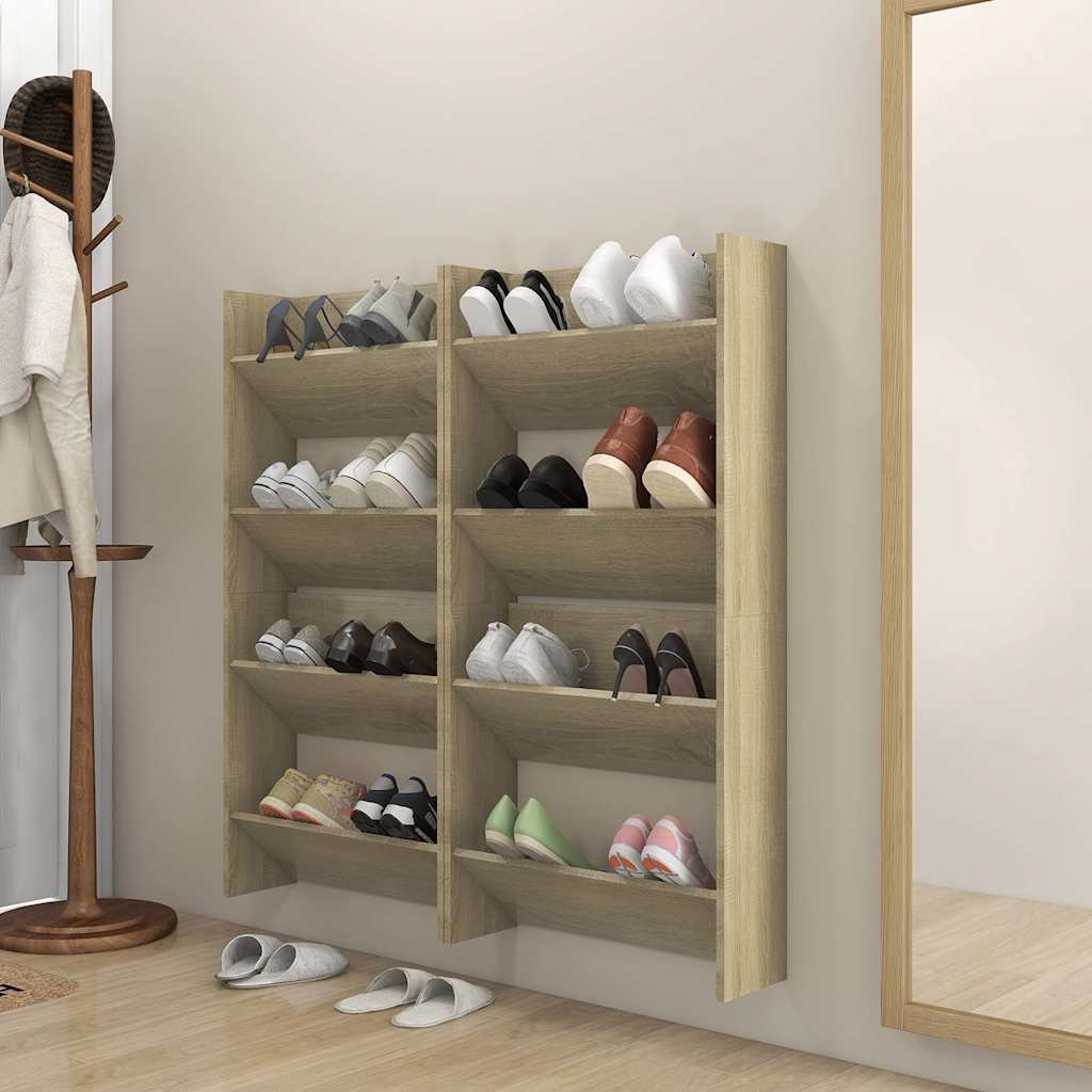 Scarpiere a Muro 4pz Rovere Sonoma 60x18x60cm Legno Multistrato