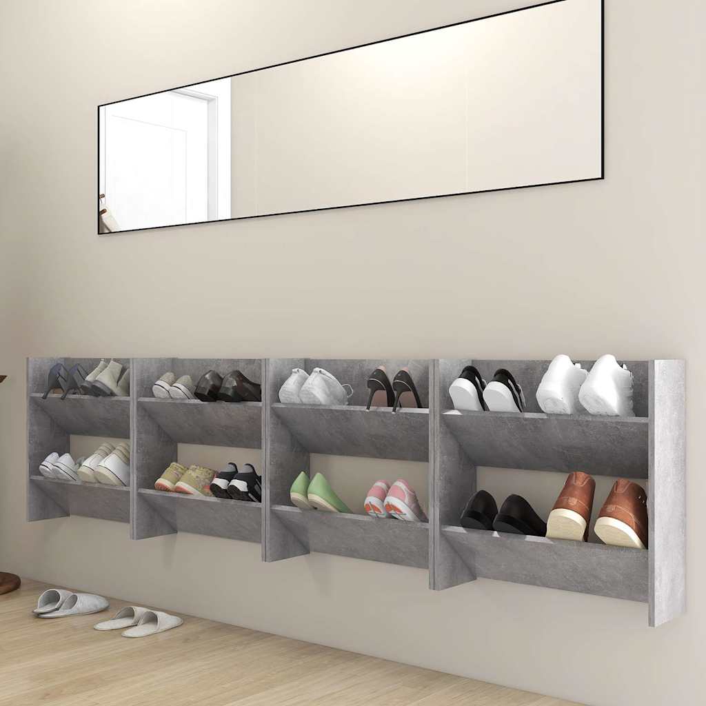 Scarpiere Muro 4pz Grigio Cemento 60x18x60cm Legno Multistrato