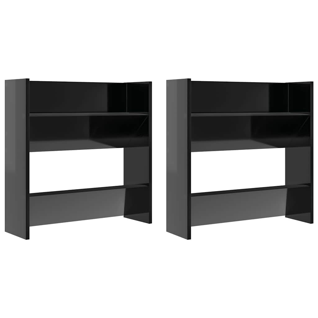 Scarpiere a Muro 2pz Nero Lucido 60x18x60cm Legno Multistrato
