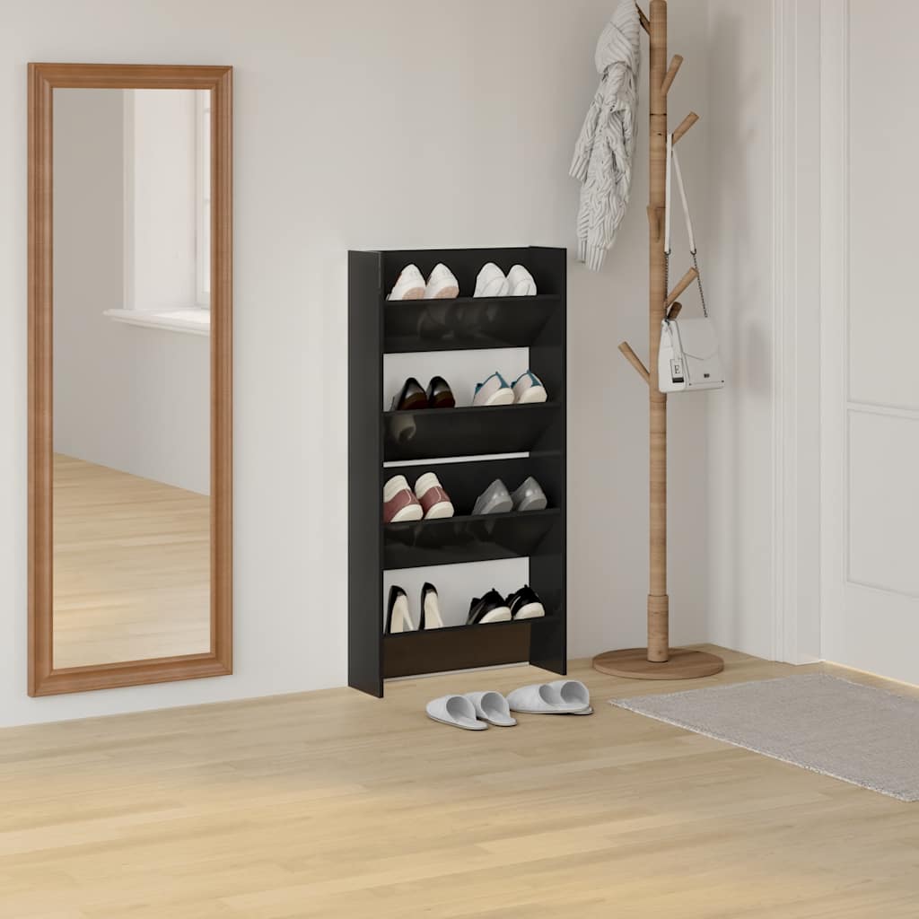 Scarpiere a Muro 2pz Nero Lucido 60x18x60cm Legno Multistrato