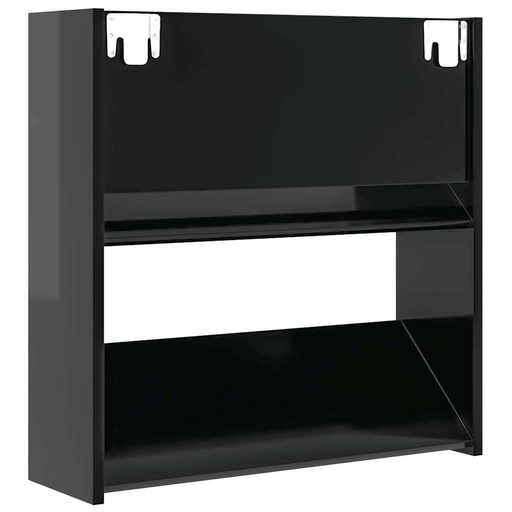 Scarpiere a Muro 2pz Nero Lucido 60x18x60cm Legno Multistrato