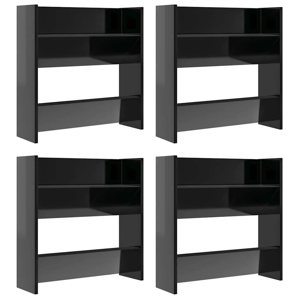 Scarpiere a Muro 4pz Nero Lucido 60x18x60cm Legno Multistrato
