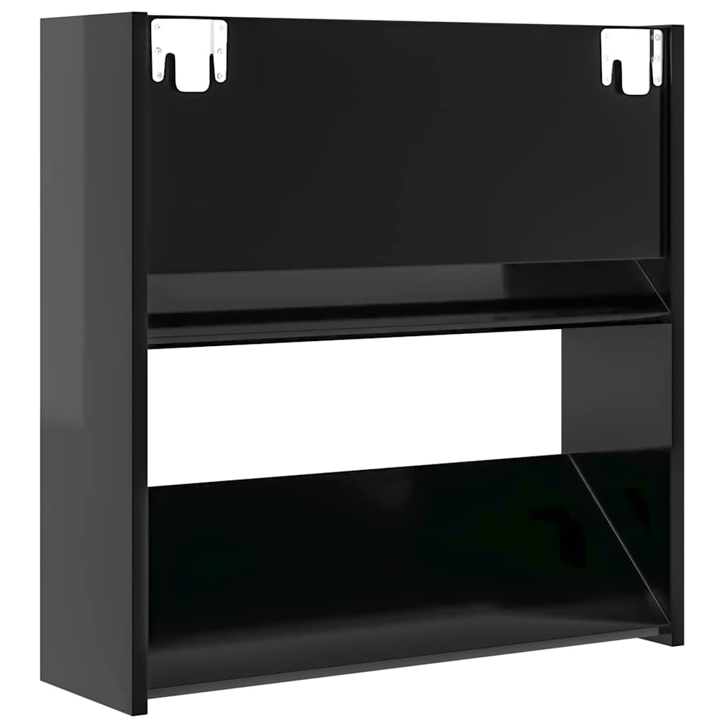 Scarpiere a Muro 4pz Nero Lucido 60x18x60cm Legno Multistrato