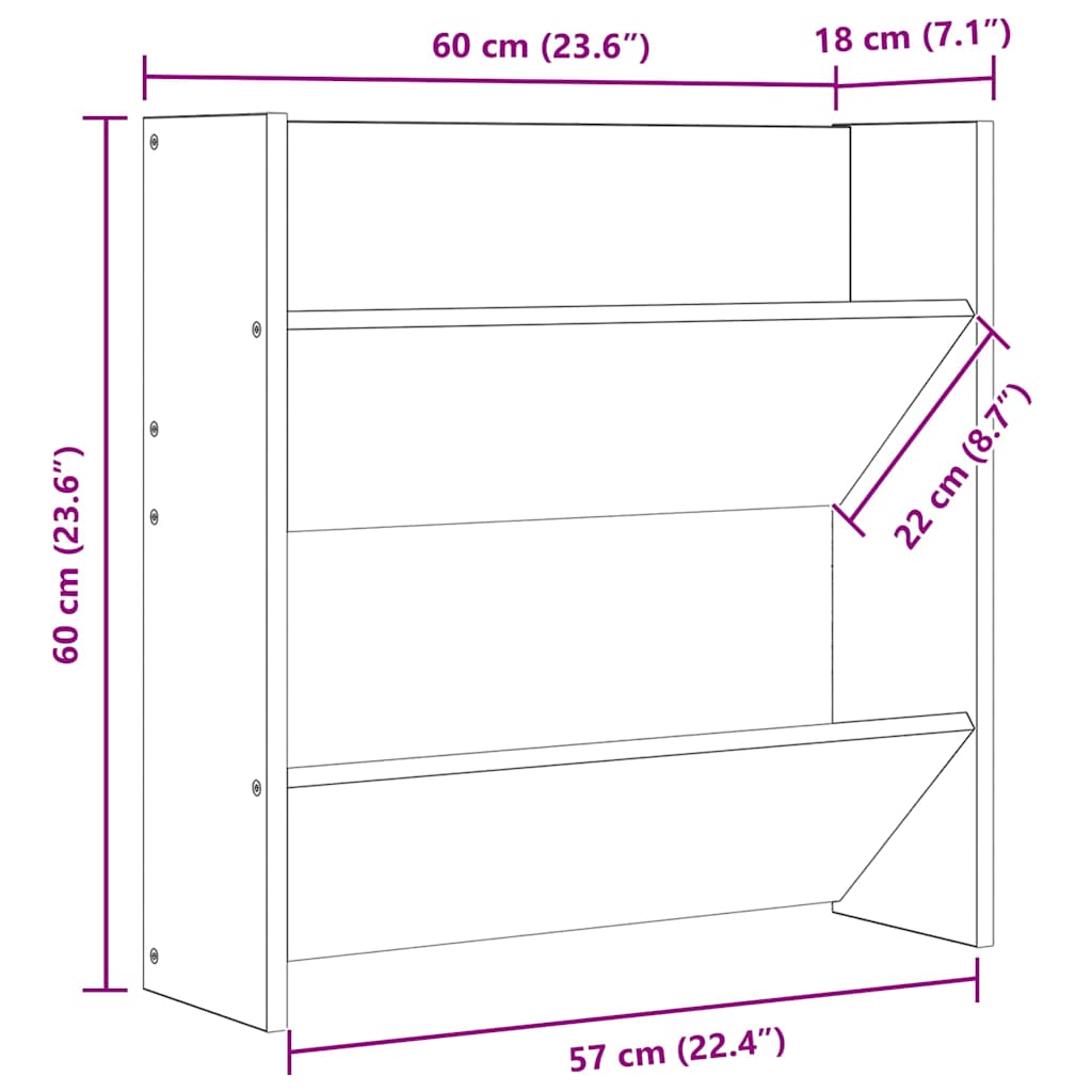 Scarpiere a Muro 2pz Grigio Lucido 60x18x60cm Legno Multistrato