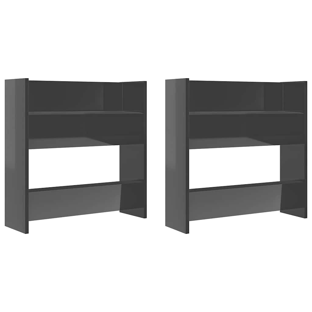Scarpiere a Muro 2pz Grigio Lucido 60x18x60cm Legno Multistrato