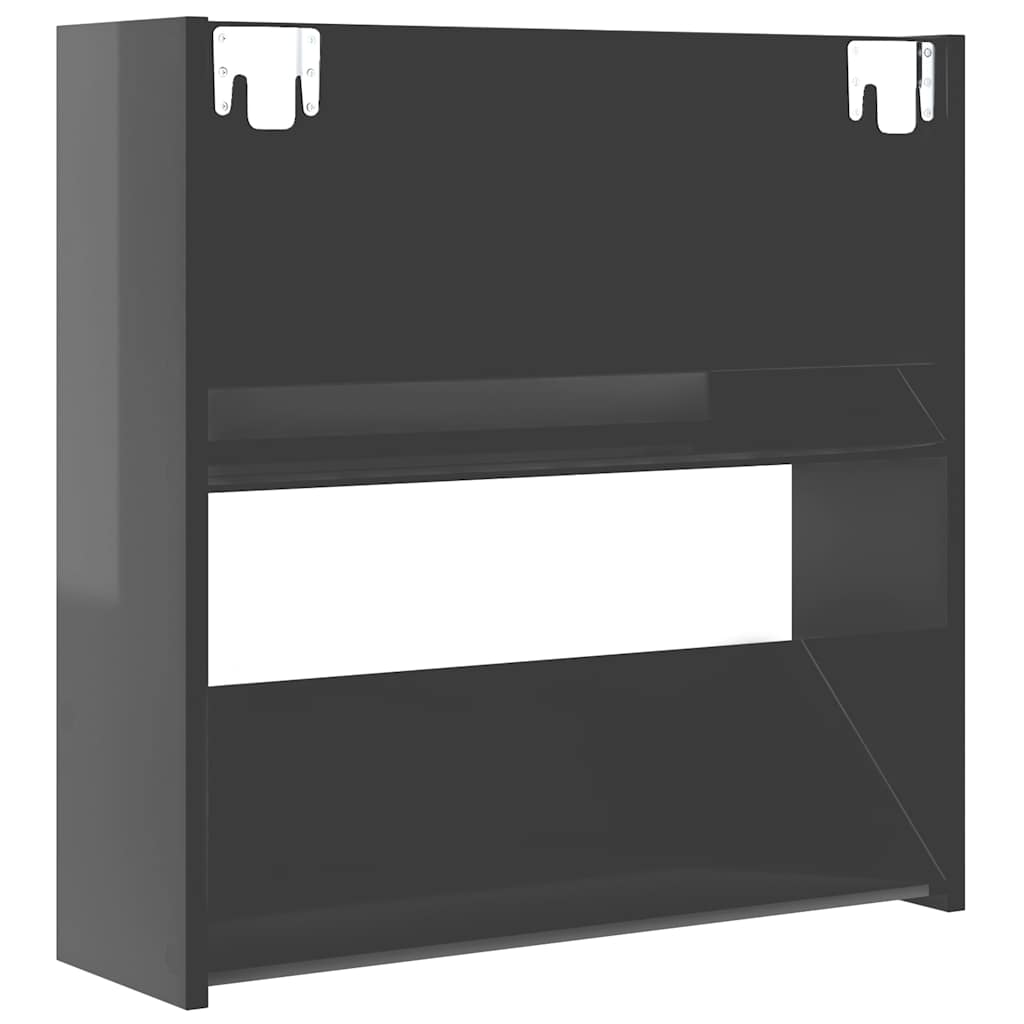 Scarpiere a Muro 2pz Grigio Lucido 60x18x60cm Legno Multistrato