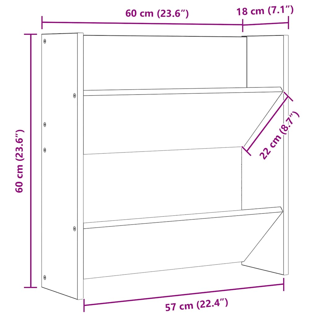 Scarpiere a Muro 4pz Grigio Lucido 60x18x60cm Legno Multistrato