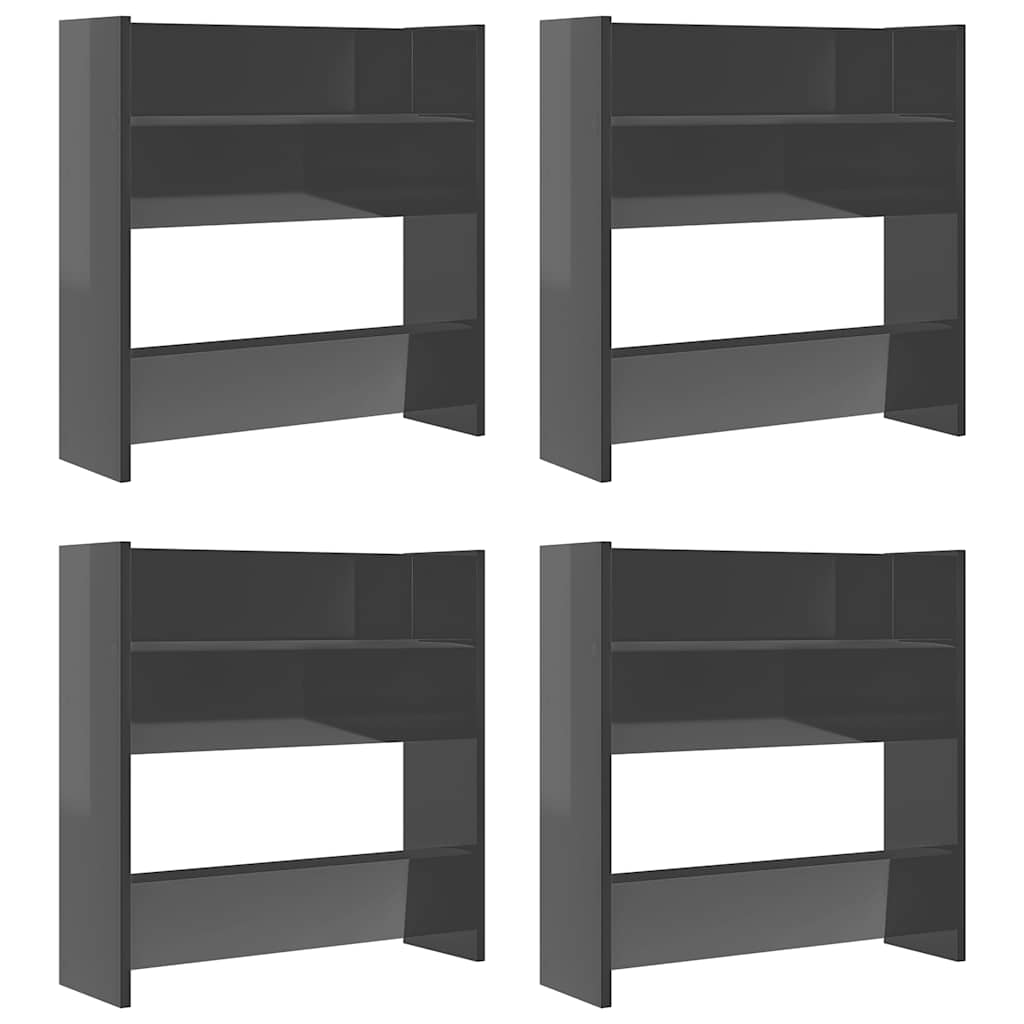 Scarpiere a Muro 4pz Grigio Lucido 60x18x60cm Legno Multistrato