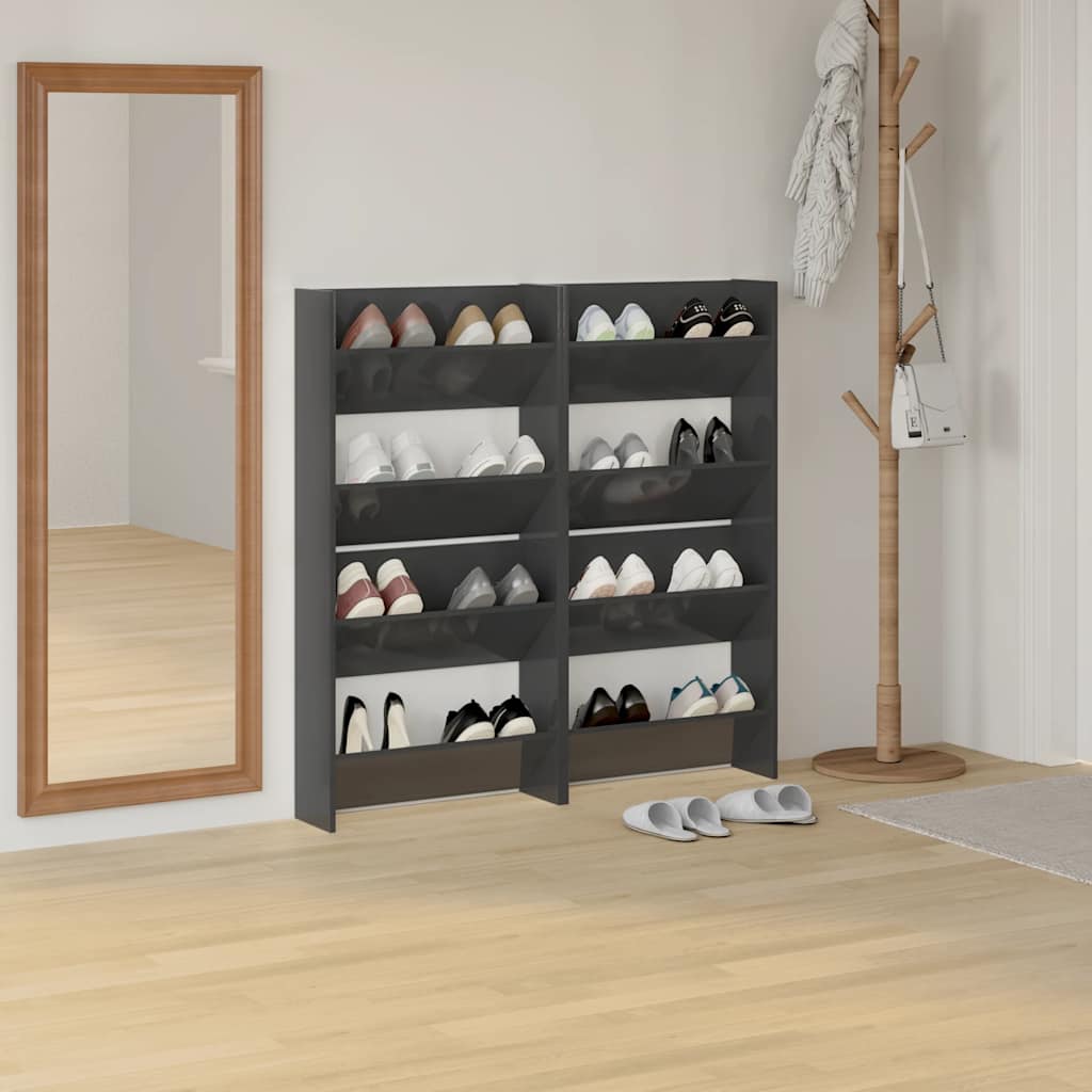 Scarpiere a Muro 4pz Grigio Lucido 60x18x60cm Legno Multistrato