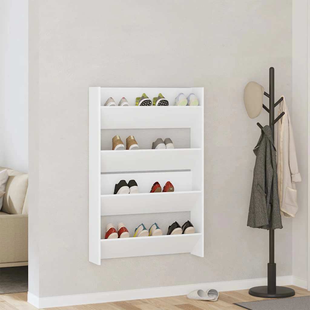 Scarpiere a Muro 2pz Bianche 80x18x60 cm in Legno Multistrato