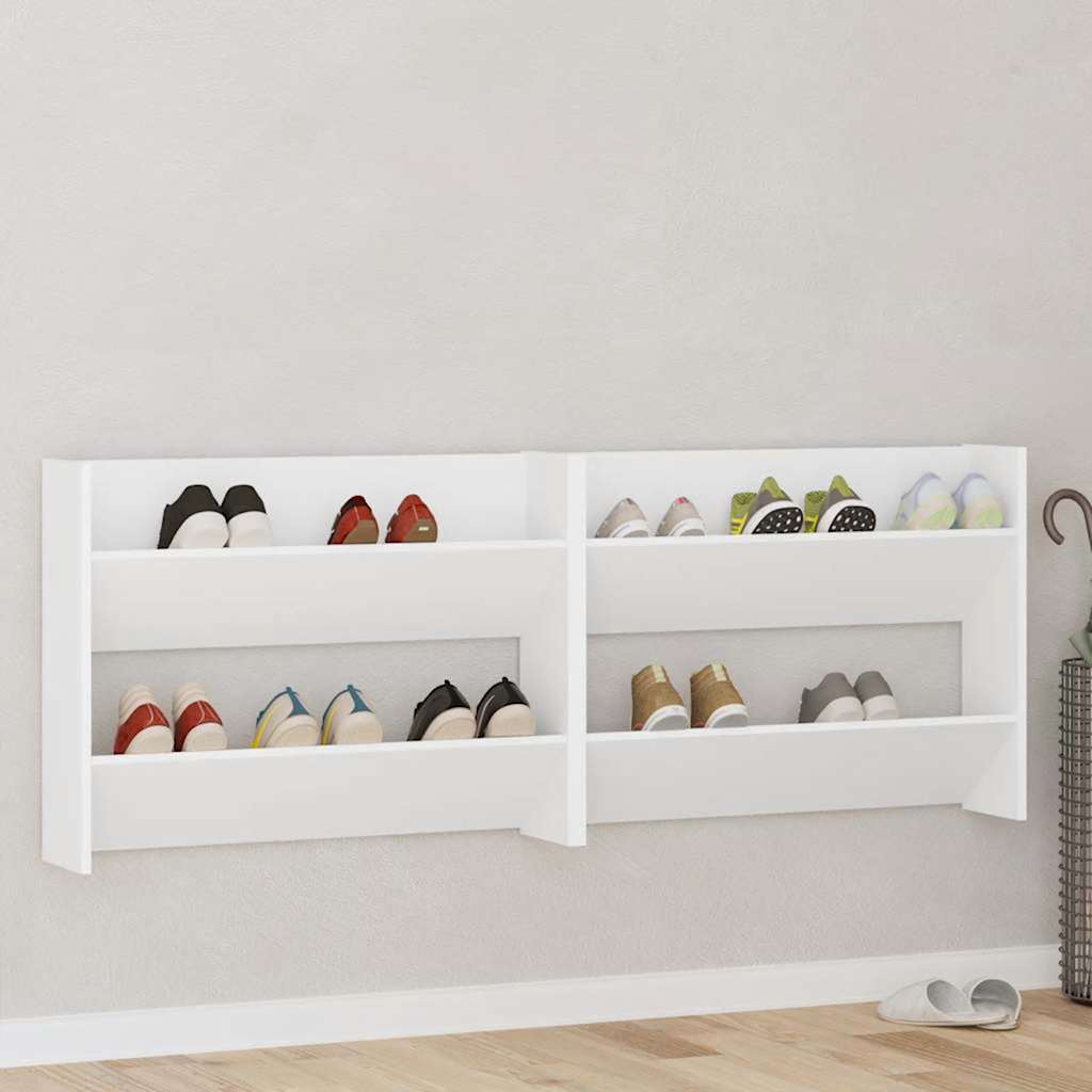 Scarpiere a Muro 2pz Bianche 80x18x60 cm in Legno Multistrato