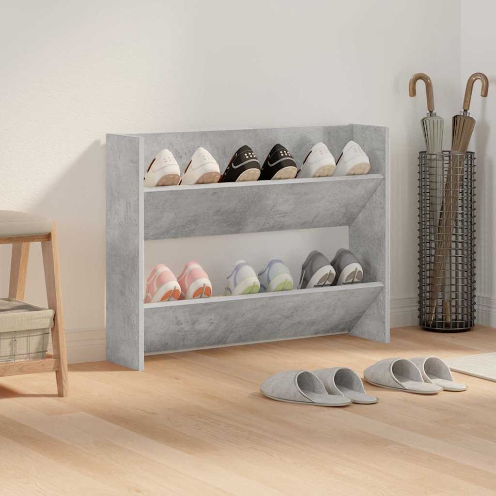 Scarpiera a Muro Grigio Cemento 80x18x60cm in Legno Multistrato