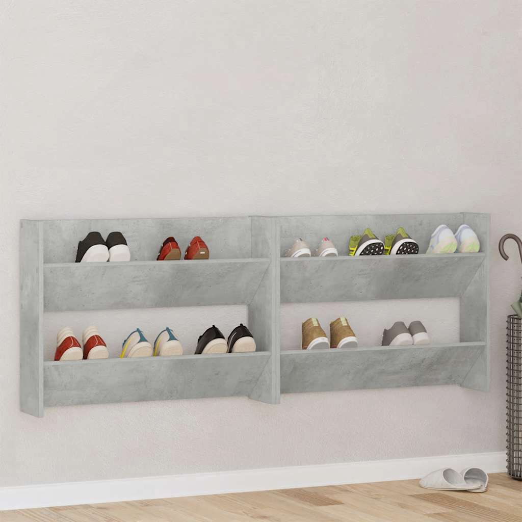 Scarpiere Muro 2pz Grigio Cemento 80x18x60cm Legno Multistrato