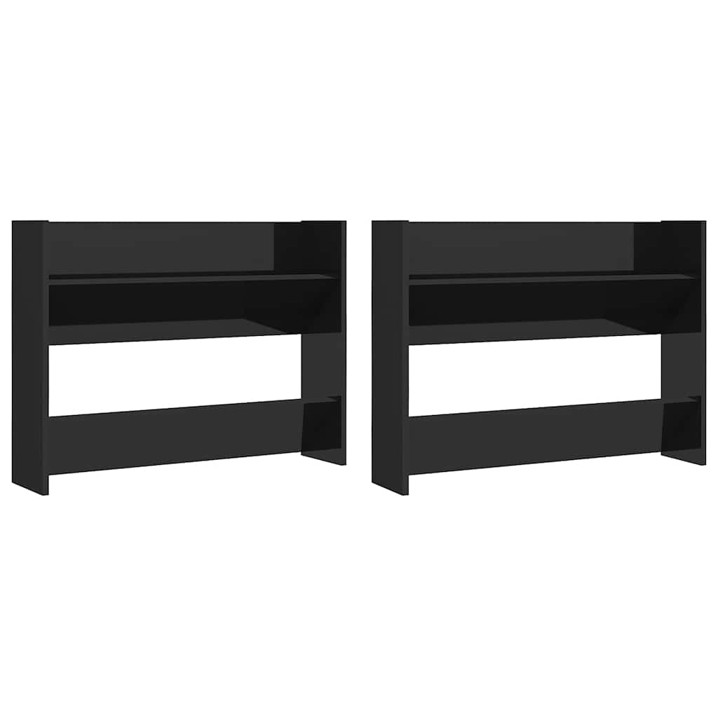 Scarpiere a Muro 2pz Nero Lucido 80x18x60cm Legno Multistrato