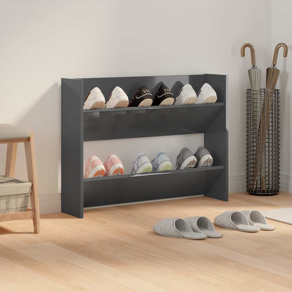 Scarpiera a Muro Grigio Lucido 80x18x60 cm in Legno Multistrato