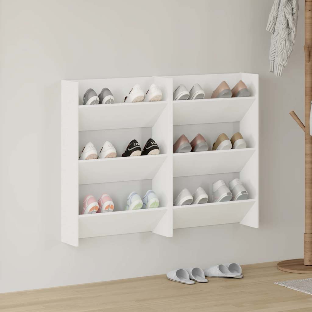 Scarpiere a Muro 2pz Bianche 60x18x90 cm in Legno Multistrato