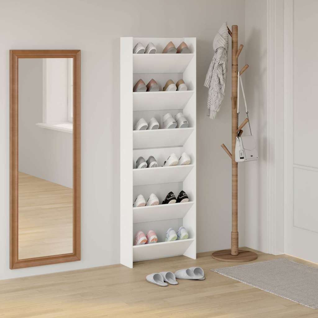 Scarpiere a Muro 2pz Bianche 60x18x90 cm in Legno Multistrato