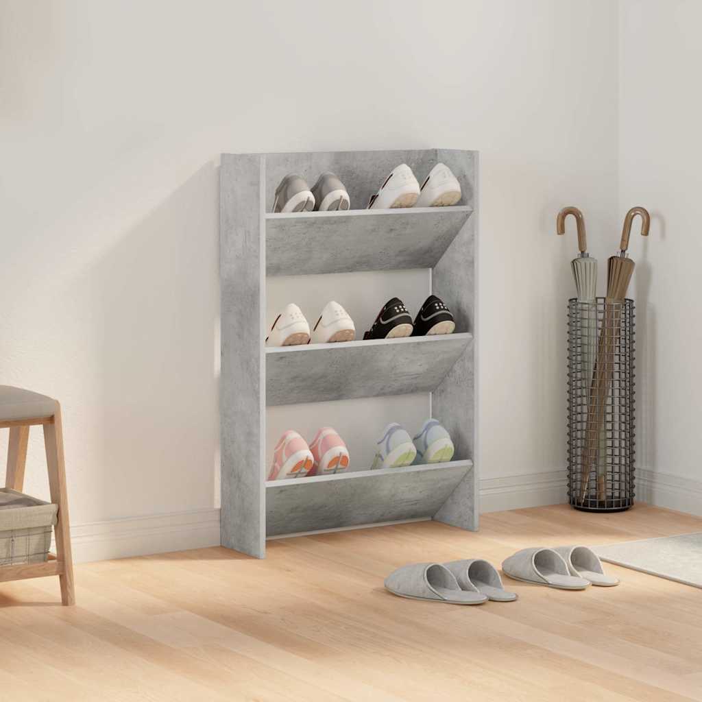 Scarpiera a Muro Grigio Cemento 60x18x90cm in Legno Multistrato