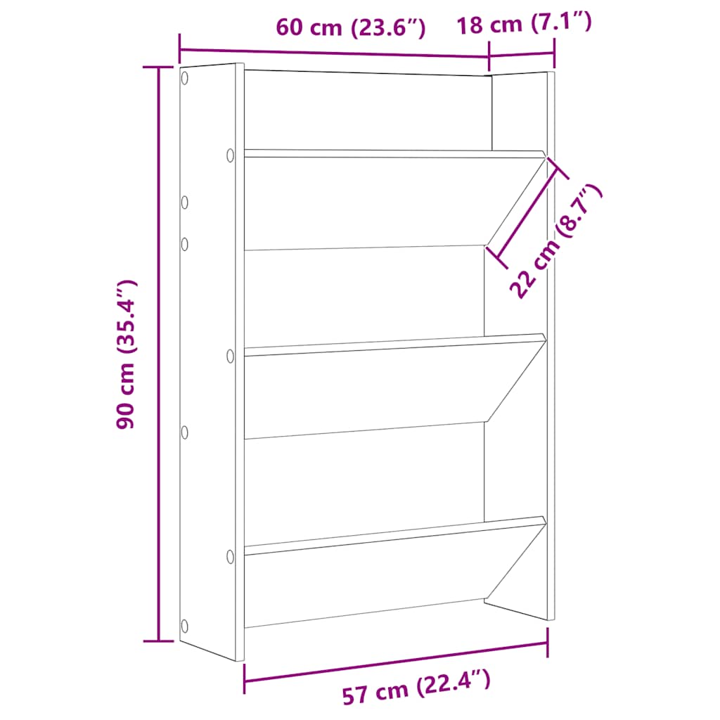 Scarpiera a Muro Grigio Cemento 60x18x90cm in Legno Multistrato