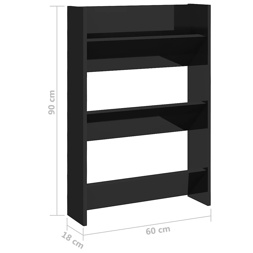 Scarpiera a Muro Nero Lucido 60x18x90 cm in Legno Multistrato