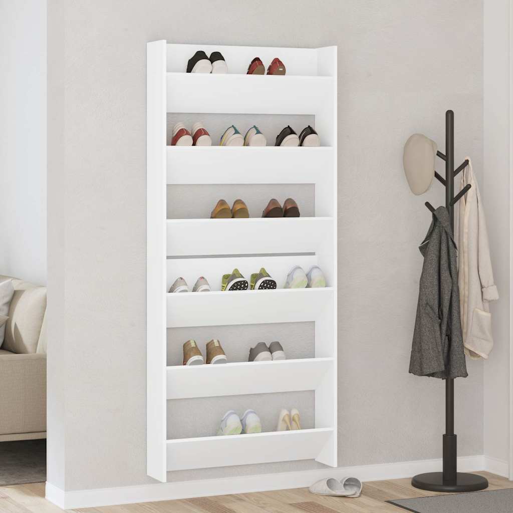 Scarpiere a Muro 2pz Bianche 80x18x90 cm in Legno Multistrato