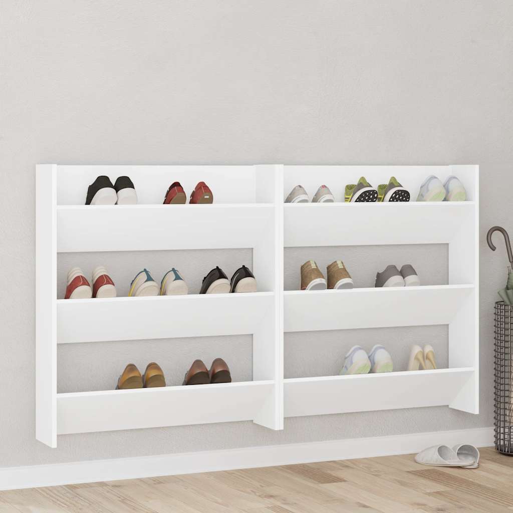 Scarpiere a Muro 2pz Bianche 80x18x90 cm in Legno Multistrato