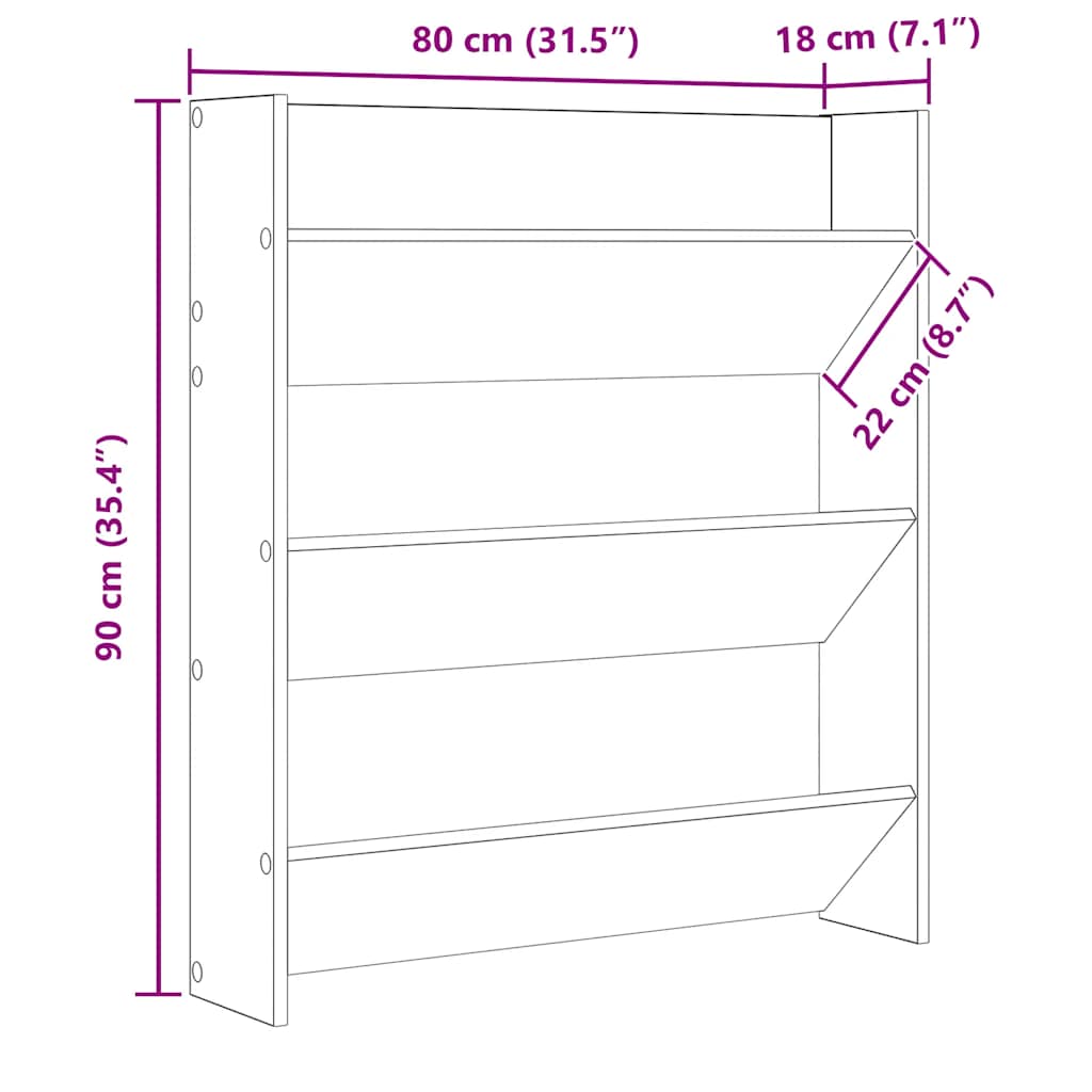 Scarpiera a Muro Rovere Sonoma 80x18x90 cm in Legno Multistrato