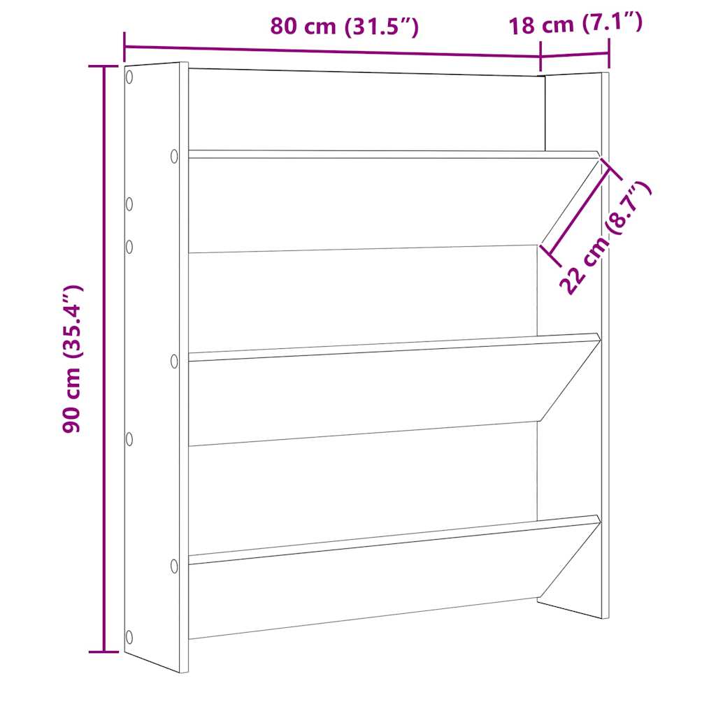 Scarpiera a Muro Grigio Cemento 80x18x90cm in Legno Multistrato