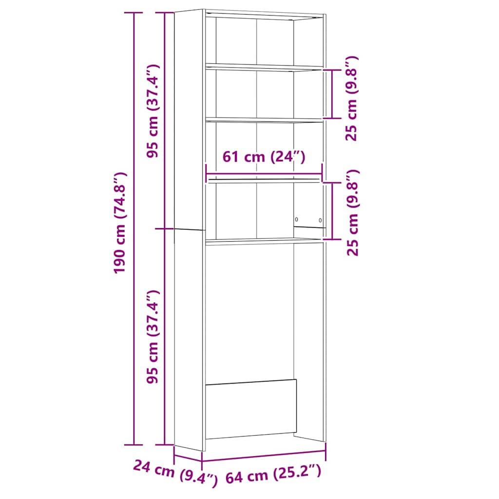 Mobile per Lavatrice Rovere Sonoma 64x24x190 cm