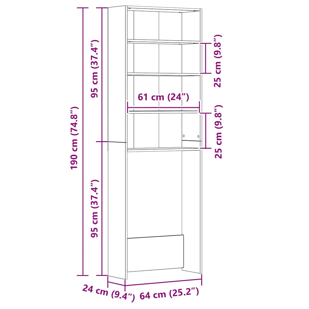 Mobile per Lavatrice Grigio Cemento 64x24x190 cm