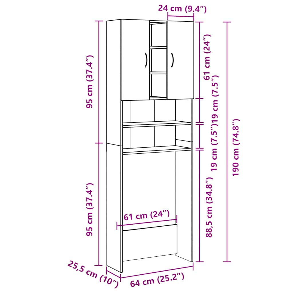 Mobile per Lavatrice Nero 64x25,5x190 cm
